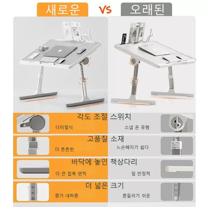 업그레이드버전 접이식 침대 테이블 좌석테이블 노트북책상 침실테이블 거실테이블 높이조절 각도조절 +USB 포트+보관 서랍+ 램프 및 팬쿠폰할인 상세 이미지 2
