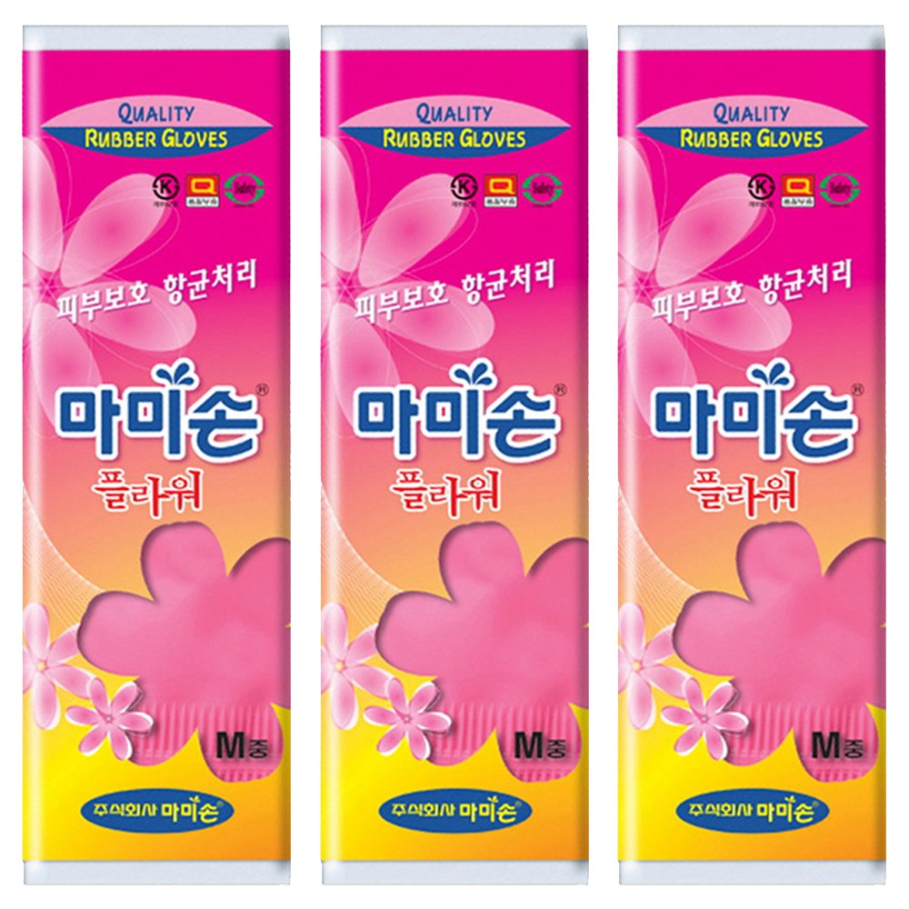 마미손 플라워 고무장갑, 중(M), 3개 상세 이미지 1
