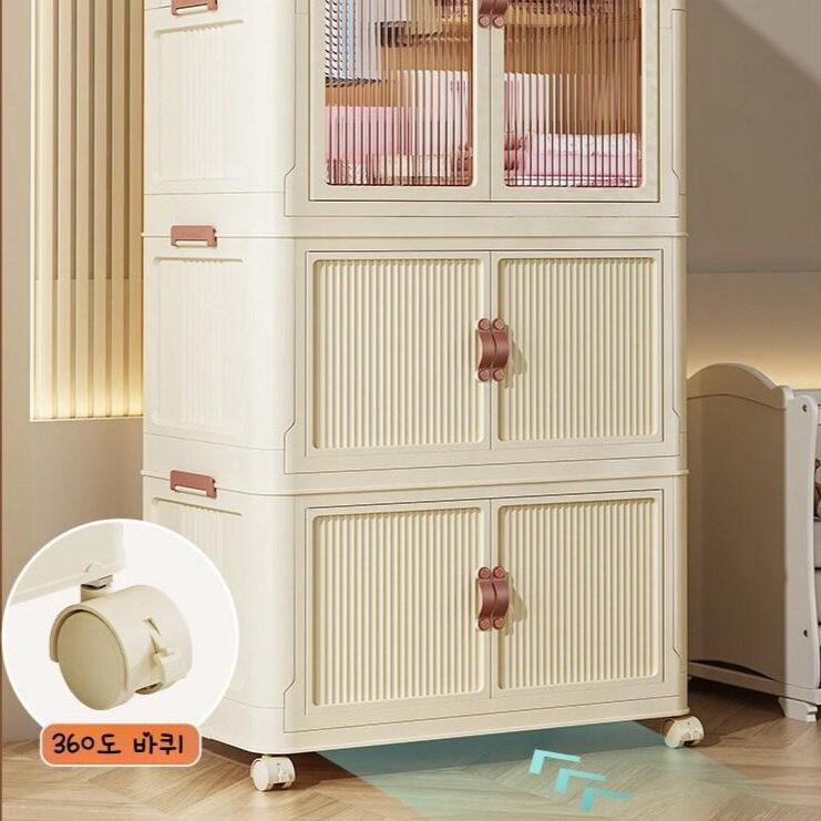 YISOKO 대용량 다용도 리빙박스 정리함 폴딩 옷장 수납장 원룸 비키니 옷장, 1단 옷장+1단 수납장(65cm*40cm*110cm)할인 상세 이미지 1