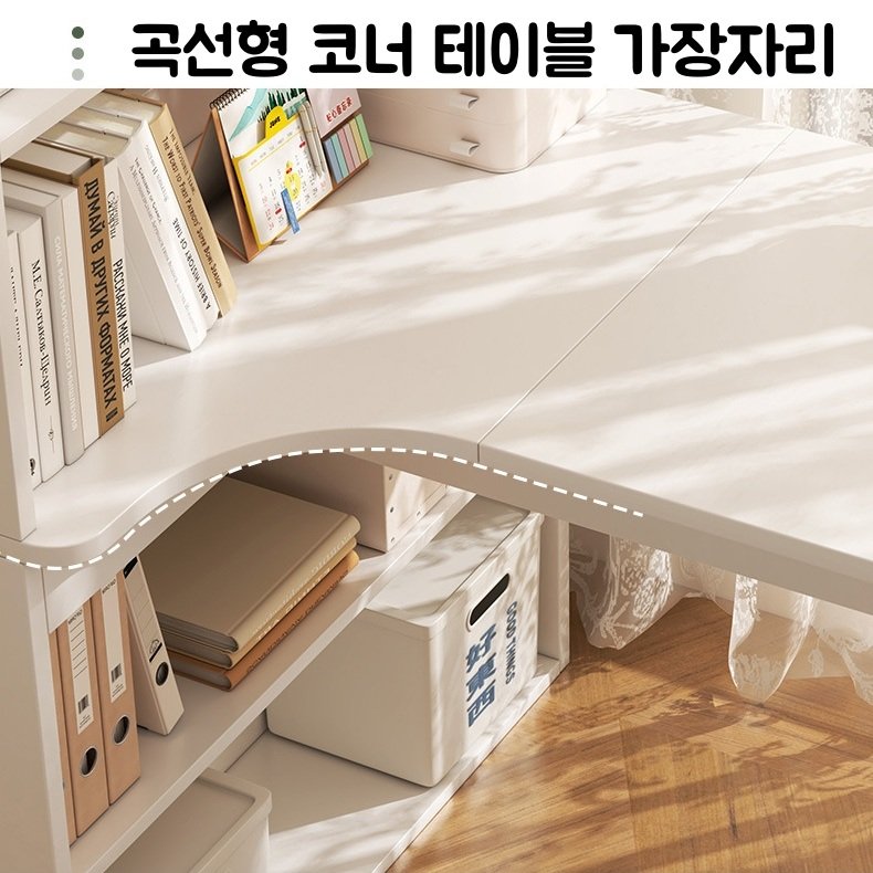 코너책상 ㄱ자 테이블 수납형 컴퓨터 L자 코너형 테이블 코너 다용도 책장세트, 화이트(우회전) 상세 이미지 1