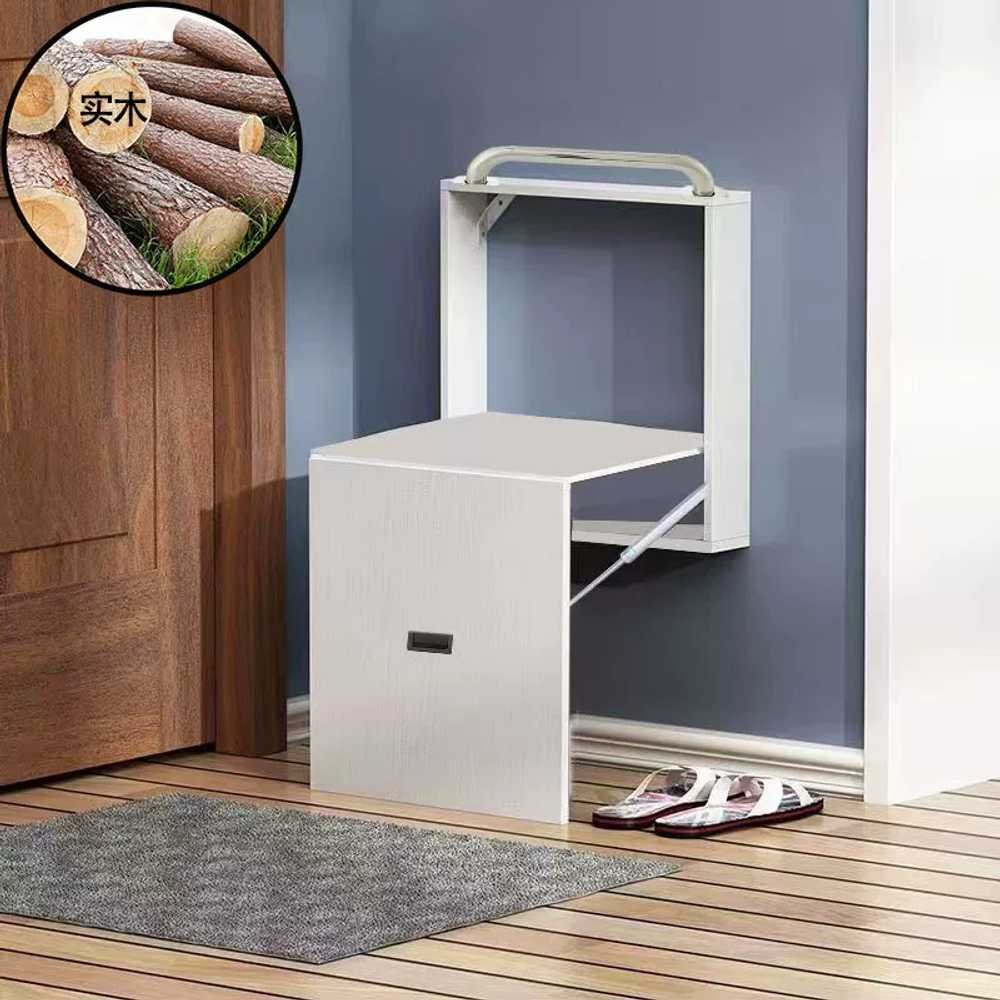 벽걸이 접이식 의자 벽 부착 보조 스툴 현관 신발장 간편형 흰색, 1개 상세 이미지 1