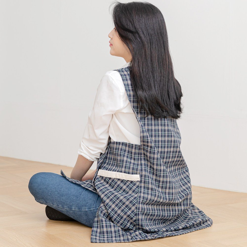 데코에버 체크라인 원피스앞치마 선생님 앞치마 큰주머니 M, 1개 상세 이미지 2