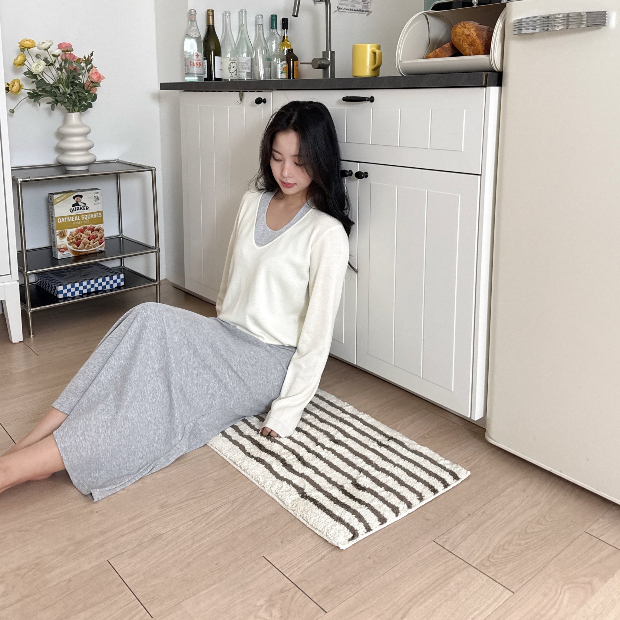 디아르 스트라이프 시밀레 극세사 욕실 주방 화장실 현관 발매트, 1개, 브라운 상세 이미지 1