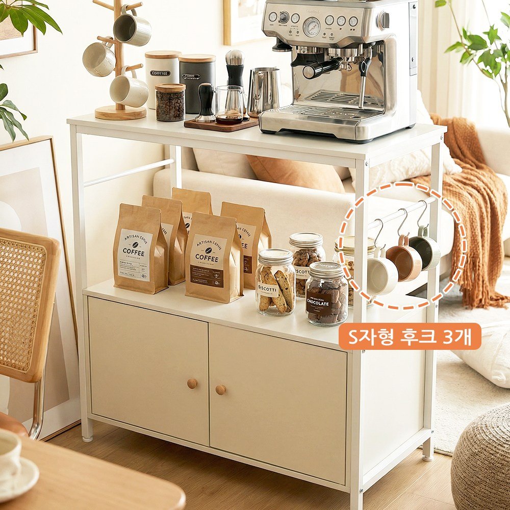 KOTTII 800 x 400 x 850 주방 수납장 다용도 주방 진열대 정리대, 3단, 화이트 상세 이미지 1