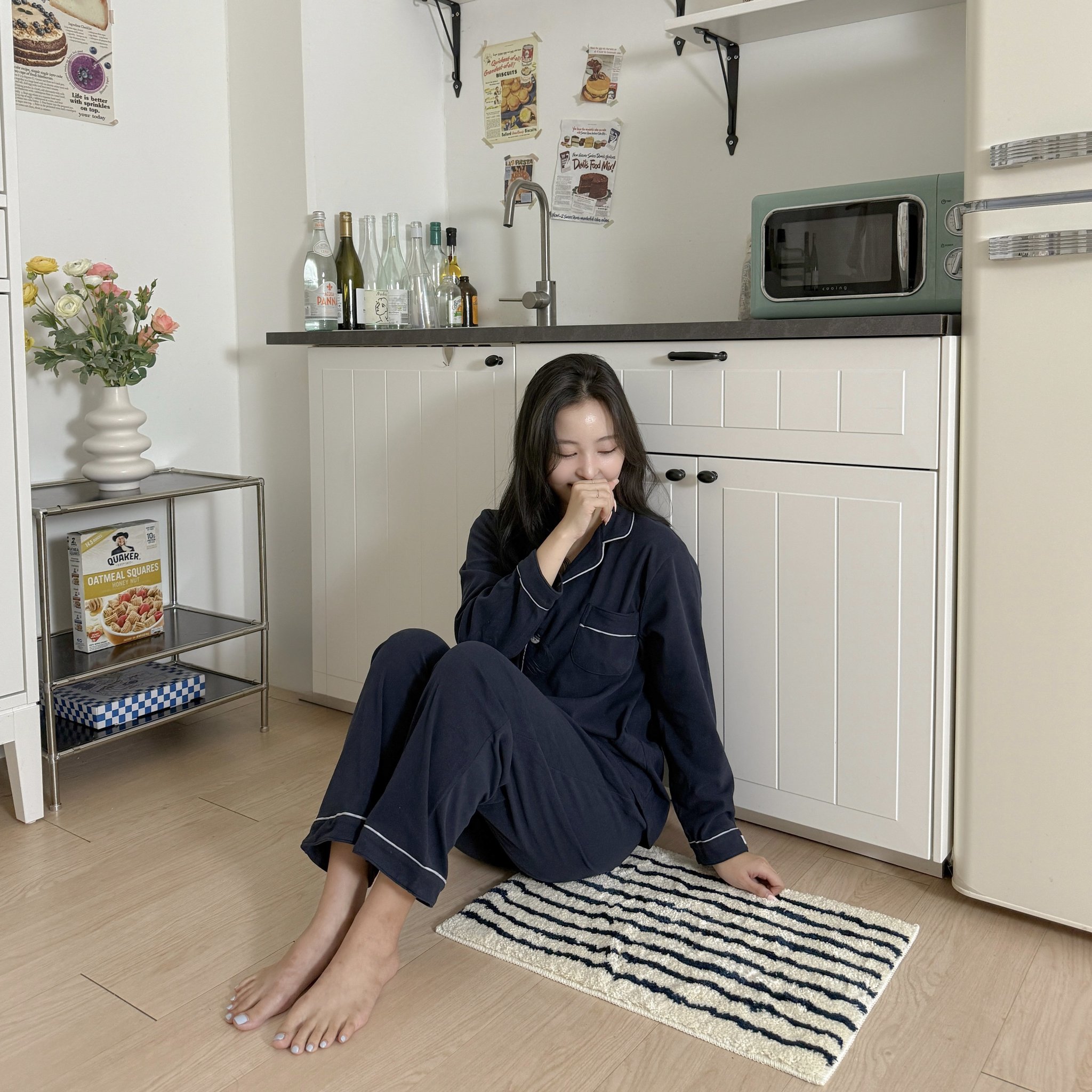 디아르 스트라이프 시밀레 극세사 욕실 주방 화장실 현관 발매트, 1개, 네이비 상세 이미지 1