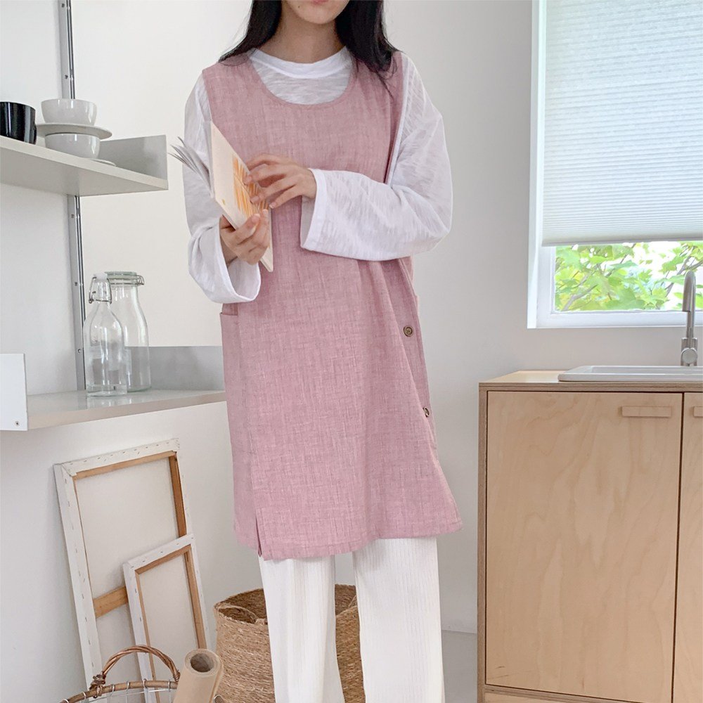파티굿즈 구김적은 린넨 앞치마 빅사이즈 유치원 어린이집 교사, 핑크 상세 이미지 1