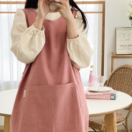 한스데이 국내 제조 10수 단추형 앞치마, 인디핑크, 1개 상세 이미지 2