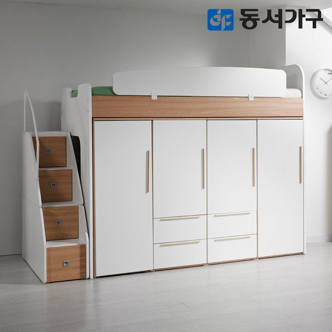 동서가구 디무트 수납형 계단 옷장 4세트 어린이 학생 벙커 침대 DF626520, 화이트할인· 18:35: