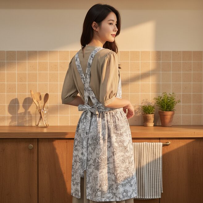 3SIS-메종 뜨왈 앞치마 국산 핸드메이드 제품, 그레이, 1개